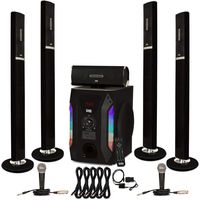 Acoustic Audio AAT1002 Bluetooth Tower 5.1 Speaker System with Optical Input 2 Mics and 5 Extension Cables