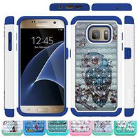 Galaxy S7 Case, HLCT Bling Diamond Rugged Shock Proof Dual Layer PC and Soft Silicone Case for Galaxy S7 (Blue Owl)
