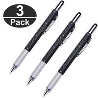 NiceCo 3-pack 6-in-1 Touch Screen Stylus, Multifunction Tool Pen, 3" Ruler, Ballpoint Pen, Flathead/Phillips Screwdriver, Level Gauge, Combo DIY Tool Kit for iPad Tablet Smartphone (Black)