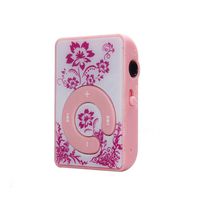 Mini Clip Flower Pattern MP3 Player Music Media Support Micro SD TF Card - Blue and White Porcelain C Key Card MP3 | Support up to 32GB Micor SD Note Included Pink