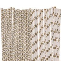 Gold Paper Straw Mix - Polka Dot and Damask (100)