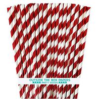 Foil Red Stripe Paper Straws - 7.75 Inches - 100 Pack - Outside the Box Papers Brand