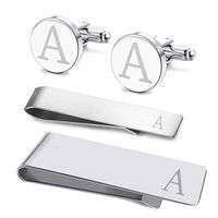BodyJ4You 4PC Cufflinks Tie Bar Money Clip Button Shirt Personalized Initials Letter A Gift Set