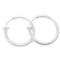 Aloha Earrings - Clip On Hoop Earrings for Women - Silver and Gold-Tone Brass Spring Hoops for Non-Pierced Ears (Bright Silver Small)