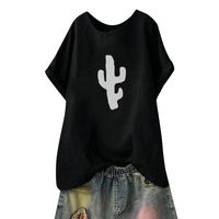 TWGONE Cactus Shirt Women Plus Size Baggy Solid Blouse Loose Short Sleeve Funny Tops(Medium,Black-1)