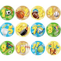 Infant Boy Monthly Milestone Stickers Sport Ball Shape 1-12 Month Sticker for Baby Shower First Birthday Photo Props