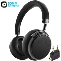 Active Noise Cancelling Headphones Bluetooth, Siros H5D Over Ear Wireless Headphones Dual 50mm Drivers Deep Bass with Microphone & Airplane Adapter, Comfortable for iPhone TV PC Travel Work Black