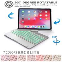 11'' Keyboard Case iPad Pro 2018, TechCode 7 Color Backlit Wireless Bluetooth Keyboard Case Cover with 360 Degrees Rotate Folio Slim Smart Keyboard Auto Sleep/Wake for iPad iPad Pro 11 2018,Silver