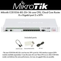 Mikrotik CCR1036-8G-2S+ 36 core CPU, Cloud Core Router, 8x Gigabit ports, 2x SFP+ ports, Color touchscreen LCD, 4GB.