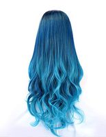 Xiaojmake Ladies Hair Wig Long Wavy Curly Cosplay Anime Costume Party Synthetic Full Top Wig with Bangs Blue Black Gradient (Blue)