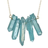 Chain Pendant Necklace Cuekondy Natural Stone Crystal Rock Gold Plated Quartz Pendant Statement Jewelry for Women Teen Girls (E)