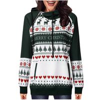 Dainzuy Womens Hoodies Ugly Christmas Reindeer Tree Polka Dot Bohemian Print Zip Hooded Pullover Sweatshirts Green