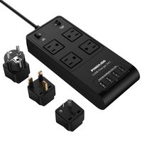 Poweradd International Travel Power Strip Surge Protector Outlet 4 Outlets 4 USB Ports with UK/AU/EU Adapters for Family Travel and Group Travel, Separate Switch Control, 6ft Cord, 3500J - Black