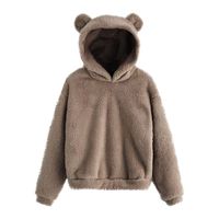 Women's Fuzzy Casual Loose Oversized Sweatshirt Hooded with Pockets Gray
