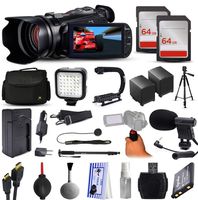 Canon XA10 HD Video Camcorder with 2X 64GB SD Card, 72" Monopod, X-Grip Action Stabilizing Handle, VL-5 LED Video Light, VM-8 Mini-Shotgun Microphone, 10pcs Cleaning Kit and Accessory Bundle