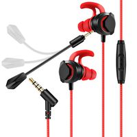 in-Ear Gaming Headphones with Dual Mic, AGPTEK 3.5MM Wired Earbuds Gaming Earphones with 3 Pairs Different Sizes Earbuds for PS4, Xbox, PC, Laptop, Mobile Phone, Red