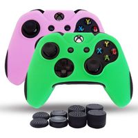 Xbox One Controller Skin, Silicone Grips Pack 2 for Xbox One X/One Slim Controller Cover Dual Thicker Anti Slip Grip Case Protector - 8pcs Pro Thumb Grips-Pink,Green