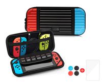 Leyu Smart Case with Screen Protector & Joystick Caps for Nintendo Switch, Hard Shell Protective Case, Strong Storage Case (Blue&Red)