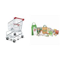 Melissa & Doug Toy Shopping Cart with Sturdy Metal Frame, Play Sets & Kitchens, 23.25" H x 11.75" W x 15" L & Fresh Mart Grocery Store Companion Collection (Best for 3, 4, 5 Year Olds and Up)