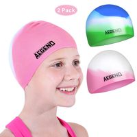 aegend Kids Swim Cap (Age 10-12), 2 Pack, Pink & Green