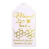 Summer-Ray 100pcs Personalized Gold Foil Hot Stamping Shimmered White Royale Meant to Bee Favor Gift Tags