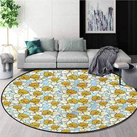 RUGSMAT Daffodil Art Deco Pattern Non-Slip Backing Washable Round Area Rug,Gentle Springtime Garden Carpet Door Pad for Bedroom/Living Room/Balcony/Kitchen Mat Diameter-39