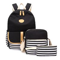 Lightweight Canvas Backpack Fashion School Bag Outdoor Travel Laptop Backpacks (A Black Set)