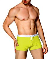 Cocobla Men's Beach Swimming Trunks Boxer Brief Swimsuit Swim Underwear Boardshorts with Pocket Yellow