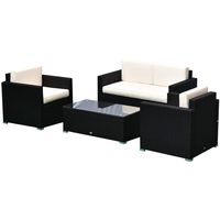 Outsunny 4 Pieces Outdoor Wicker Patio Sofa Set, Rattan Conversation Furniture Set with Chushions and Coffee Table, Whilte
