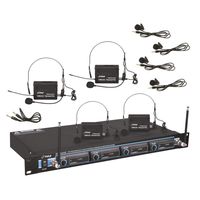 4 Channel Wireless Microphone System - Professional VHF Audio Mic Set with 1/4", XLR Jacks - 4 Headset and 4 Clip Lavalier Lapel Mic, 4 Transmitter, Receiver - For Karaoke, PA, DJ - Pyle PDWM4400
