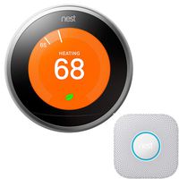 Nest Learning Thermostat (3rd Gen, Stainless Steel) Bundle with Protect Wired Smoke and Carbon Monoxide Alarm (White, 2nd Gen)