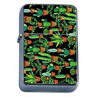 Cactus Desert Plant Flip Top Oil Lighter S5 Smoking Cigarette Smoker Includes Silver Case
