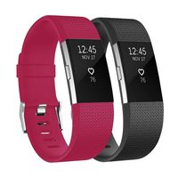 Fundro Replacement Bands Compatible with Fitbit Charge, 2 Pack Soft Accessory Replacement Wristband Strap Classic Large Small Band for Fitbit Charge 2 (Black/Hot Pink, Large (6.7"-8.1"))