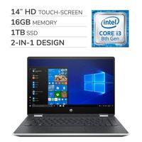 HP - Pavilion x360 2-in-1 2019 Premium 14'' HD Touch-Screen Laptop Notebook Computer, 2-Core Intel i3-8145U 2.1 GHz, 16GB RAM, 1TB SSD, No DVD, Wi-Fi, Bluetooth, Webcam, HDMI, Windows 10 Home S