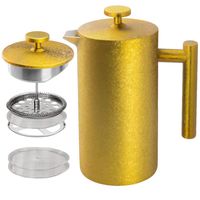 Secura French Press Coffee Maker, 304 Grade Stainless Steel Insulated Coffee Press with 2 Extra Screens, 34oz (1 Litre), Gold