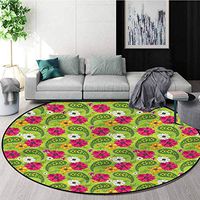 RUGSMAT Paisley Modern Machine Washable Round Bath Mat,Blossoming Vivid Flowers Baby Room Decor Round Carpets Diameter-35