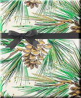 Green Woodland Pine Cones Boughs Holiday/Christmas Deluxe- Gift Wrap Wrapping Paper 15ft Roll with Gift Tags