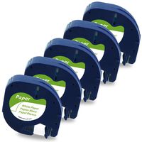 Replace Dymo LetraTag Refills Labeling Tape Self-Adhesive Paper tape, 91330 10697 (S0721510), Black on White,1/2 Inch x 13 Feet(12mm x 4m), for DYMO LetraTag Plus LT-100T LT-100H QX50 Label Makers, 5P