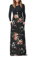 AUSELILY Women Long Sleeve Loose Plain Maxi Dresses Casual Long Dresses with Pockets (M, Rose Black)