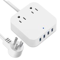 Cruise Power Strip with 4 USB Ports (5V/2.4A Each, 35W/7A) and 2 Outlets, No Surge Protection, Portable Outlet Strip with Flat Plug, Electrical Strip with 4ft Extension Cord for Desktop Hotel Office