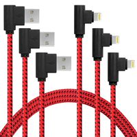 APFEN 90 Degree [3-Pack] 10FT/3M Heavy Duty iPhone Gaming Charger Cable Compatible with iPhone Xs Max/XS/XR/7/7Plus/X/8/8Plus/6S/6S Plus/SE (Black Red, 10FT)