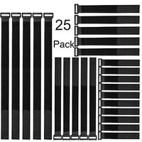 Ably 8inch/12inch/18inch/24 inch Cable Straps, Nylon Cable Ties, Hook and Loop Straps Reusable Fastening Cable Ties for Cable Management (25 Pack,Black)