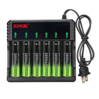 WolfonFire 6PCS 3.7v 5800mAh Rechargeable Battery with 1PCS 1865O Battery Charger 6 Slot Universal Smart Li-ion Batteries Charger for AA 2665O, 1865O, 17670, 18490, 175OO, 17335, 1634O(RCR123)