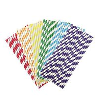 HP95 Pack of 100 Striped Paper Straws Biodegradable 6mm Rainbow Colors Drinking Straws for Birthday Party - Disposable Straight Straws