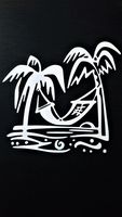 Chase Grace Studio Beach Palm Trees Hammock Vinyl Decal Sticker|White|Cars Trucks SUV Laptops Boats Kayak Wall Art|5.25" X 5"|CGS564