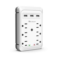 Surge Protector, VICOUP 6 Outlet Extender Adapter, Multi Plug Wall Outlet with 3 USB Ports (3.4A/5V) for Dorm Room, Home & Office, 1080J, White - VI168