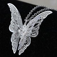 Lady Charming Jewelry Silver Plated Butterfly Necklace Pendant Hollow Prom Woman Beautiful Bright For gift Simple Cheap Jewerly Women Fashionable Comfortable