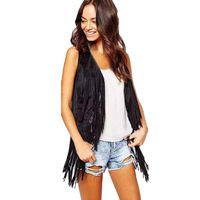 Hemlock Women Sleeveless Tassel Cardigan Fringed Vest Cardigan Punk Jacket Outwear Autumn Winter Suede Shawl Top (M, Black)