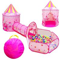 LOJETON 3pc Girls Princess Fairy Tale Castle Play Tent, Crawl Tunnel & Ball Pit with Basketball Hoop for Kids Toddlers, Indoor & Outdoor Playhouse