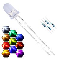 EDGELEC 200pcs 10 Colors x 20pcs 5mm LED Light Emitting Diode Assorted Kit 29mm Lead Clear Round Lamp White Red Blue Green Yellow UV Bright LEDs Bulb +300pcs Resistors for DC 6-12V Lights